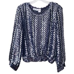 Vintage Themes Silver Gray Sequins Blouse